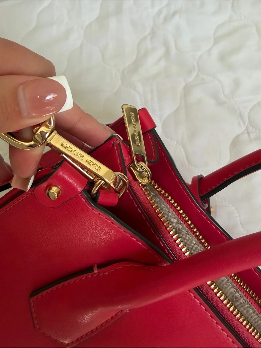 Michael Kors Medium Red Leather Satchel Crossbody Bag Gold Hardware